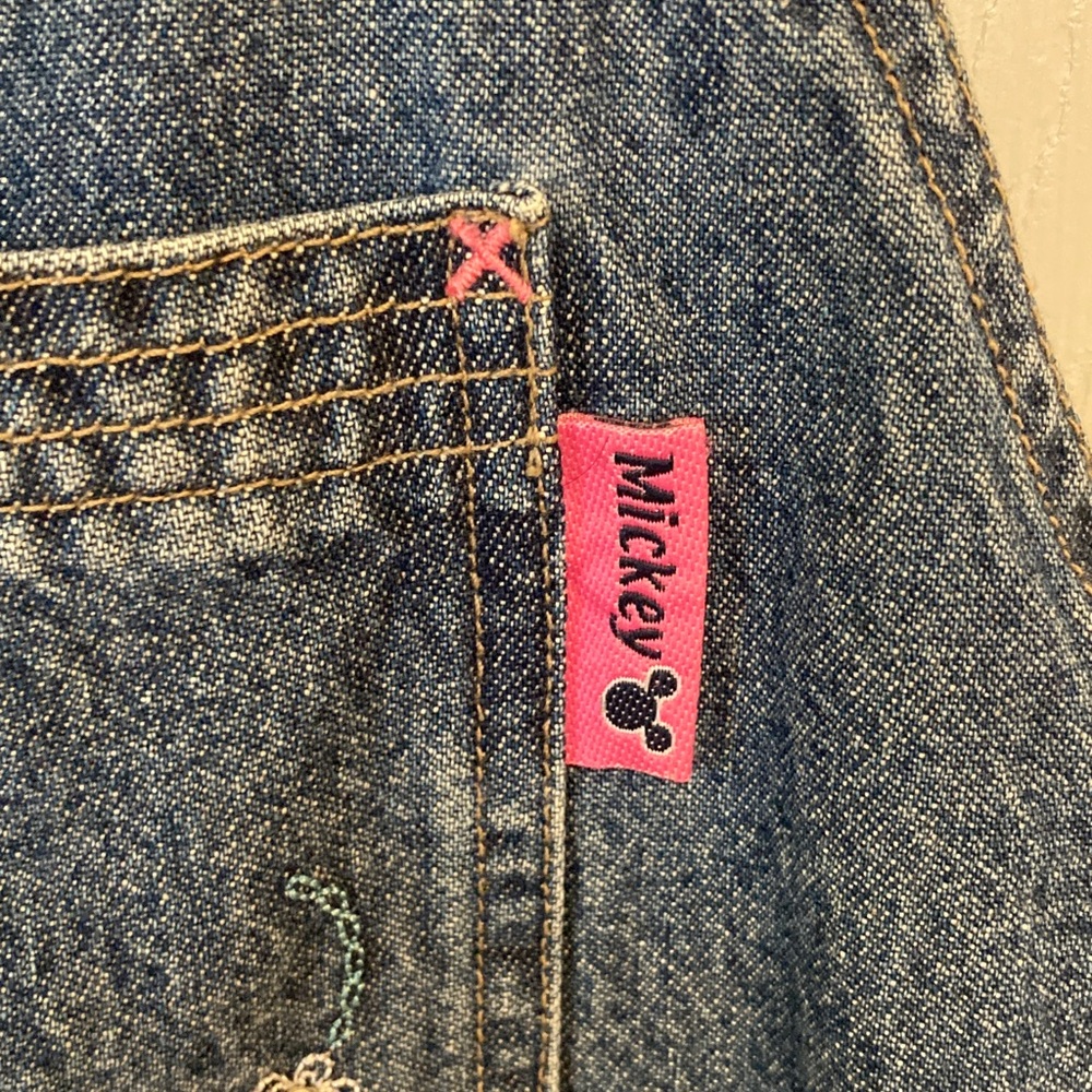 Disney Denim Short Overalls with Mickey & Floral Embroidery - Picture 5 of 14